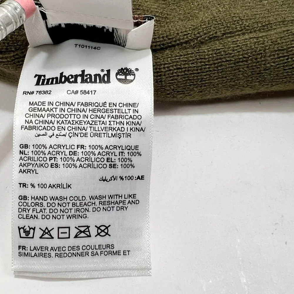 Timberland Beanie Hat Scarf Set Reversible Tan Green One Size Unisex Winter